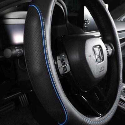 EKR Universal 15 inch Leather Steering Wheel Cover - Genuine Leather, Breathable, Anti Slip & Odor Free (Black with Blue Lines, M(14" 1/2-15" 1/4)) - Image 2
