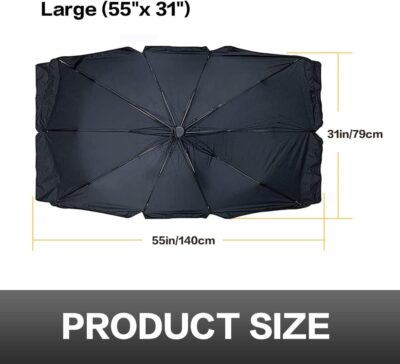 VAGURFO Car Sunshade Umbrella,Upgraded Windshield Cover Sun Shade,UV Reflecting Portable Front Window Cover,Universal Car Windshield Sunshades,UV Block for Front Windows,Fits Most Vehicles (55"x 31") - Image 4