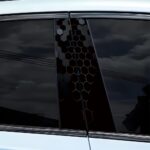 2pcs 3D Honeycomb Graphics Vinyl Car Stickers, Waterproof Sun Protection Scratch Cover B-Pillar Stickers, Personalized DIY Vehicle Door Pillar, Long-Lasting Decor Auto Accessory (Black)