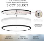 Maxxima 32" Oval Black LED Ceiling Mount Light Fixture, 5500 Lumens, 3 CCT Color Selectable 3000K/4000K/5000K, Dimmable Flush Mount Indoor Light, Perfect for Kitchen or Bedroom Lighting - Image 4