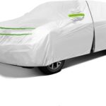 Full Surround All Weather Car Cover Universal Fit for SUVs Body Length 215"-236", Waterproof Snow Proof UV Proof Scratch Proof Bird Proof Excrement with Zipper Cotton -Silvery