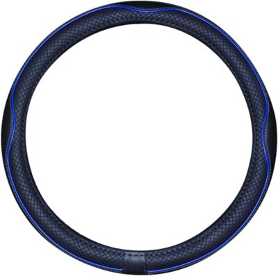 Mayco Bell Small Size Steering Wheel Cover Anti-Slip,Safety,Soft,Breathable,Durable,Full Surround,Comfortable Grip Microfiber Leather (14-14.25 inch,Black Dark Blue) - Image 3