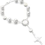 Ohleats Car Rosary for Rearview Mirror, Personalized Rear View Cross Blessing Beads Decor, Auto Rearview Catholic Rosary Hanging Pendant, Car Interior Hanging Accessories (Silver)