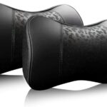 Car Leather Neck Pillows, Neck Rest Cushions,100% Memory Foam Cervical Support, Comfortable Travel car Seats and Home Office Soft Pillows, Black a Set (2 pcs)