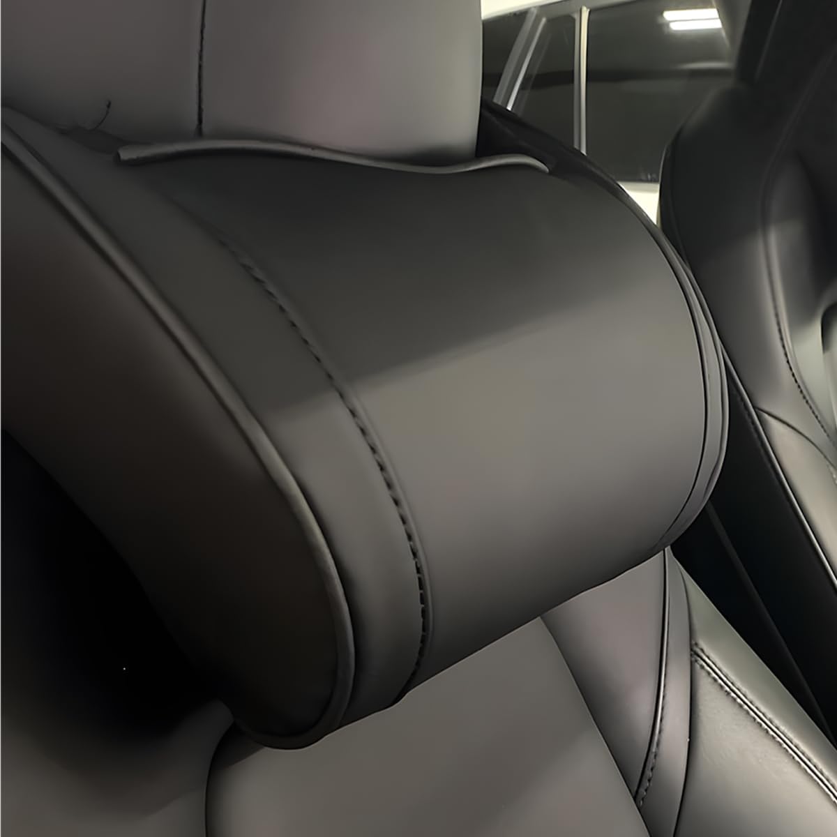 51PgOyjqKbL._AC_SL1200_.jpg Car Neck Pillow, Memory Foam Ergonomic Auto Headrest Cushion Pillow, Relieve Driving Fatigue Car Neck Support Pillows, Comfortable Leather Vehicle Seat Pillows with Adjustable Strap (Black) - Image 1