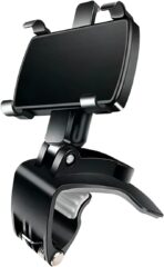 Car Phone Mount, 360° Rotatable ABS Auto Rearview Mirror Cellphone Bracket Clip with Non-Slip Base, Multifunctional Vehicle Interior Dash Phone Holder for 3 to 7 Inch Smartphones