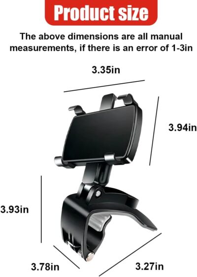 Car Phone Mount, 360° Rotatable ABS Auto Rearview Mirror Cellphone Bracket Clip with Non-Slip Base, Multifunctional Vehicle Interior Dash Phone Holder for 3 to 7 Inch Smartphones - Image 2