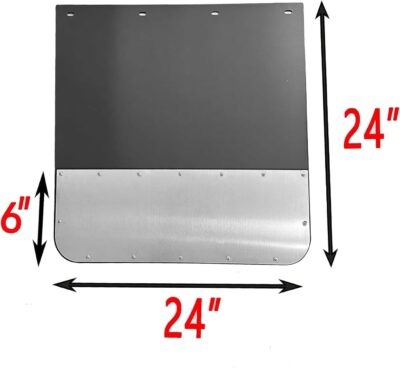 Pair Universal Mud Flaps w/Stainless Steel Plates for Semi-Truck Trailer Truck, 24x24 Splash Guard with Heavy Duty Mud Flap Weights Bottom Chrome for Peterbilt Kenworth Volvo (24in x 24in) - Image 6