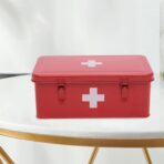 First Aid Medicine Box, First Aid Kit Supplies Bin, Metal Medicine Storage Tin, First Aid Empty Box with Safety Lock for Home Emergency Tool Set-Red - Image 4