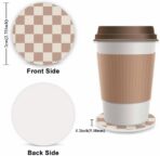 Khaki Checkered Steering Wheel Cover for Women,Universal Auto Steering Wheel 14-15 Inch Car Interior Accessories with 2PCS Car Coasters,Suitable for Men and Women - Image 2