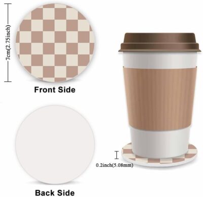 Khaki Checkered Steering Wheel Cover for Women,Universal Auto Steering Wheel 14-15 Inch Car Interior Accessories with 2PCS Car Coasters,Suitable for Men and Women - Image 2