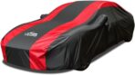 Car Cover Waterproof All Weather Protection with Red Stripe Design, Universal Fit Toyota Camry Solara, Ford Fusion, Kia Stinger Optima, Nissan Maxima, VW Passat, Subaru Legcy