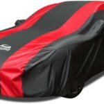 Car Cover Waterproof All Weather Protection with Red Stripe Design, Universal Fit Toyota Camry Solara, Ford Fusion, Kia Stinger Optima, Nissan Maxima, VW Passat, Subaru Legcy