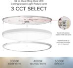 Maxxima 32" Oval Satin Nickel LED Ceiling Mount Light Fixture, 5500 Lumens, 3 CCT Color Selectable 3000K/4000K/5000K, Dimmable Flush Mount Indoor Light, Perfect for Kitchen or Bedroom Lighting - Image 5