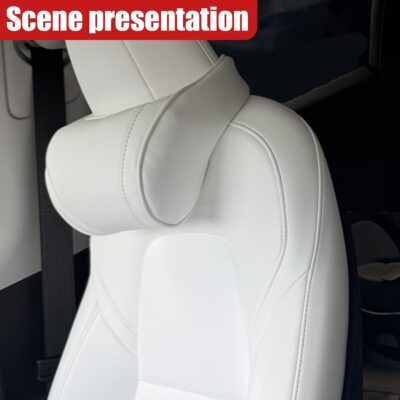 Car Neck Pillow, Memory Foam Ergonomic Auto Headrest Cushion Pillow, Relieve Driving Fatigue Car Neck Support Pillows, Comfortable Leather Vehicle Seat Pillows with Adjustable Strap (White) - Image 6