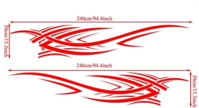 2Pcs 94.4'' Universal Flame Graphics Car Auto Body Side Sticker Racing Sports Self-Adhesive Side Strip Decal Decoration Accessories for Truck SUV Off-Road Vehicles (Style2 Red) - Image 2