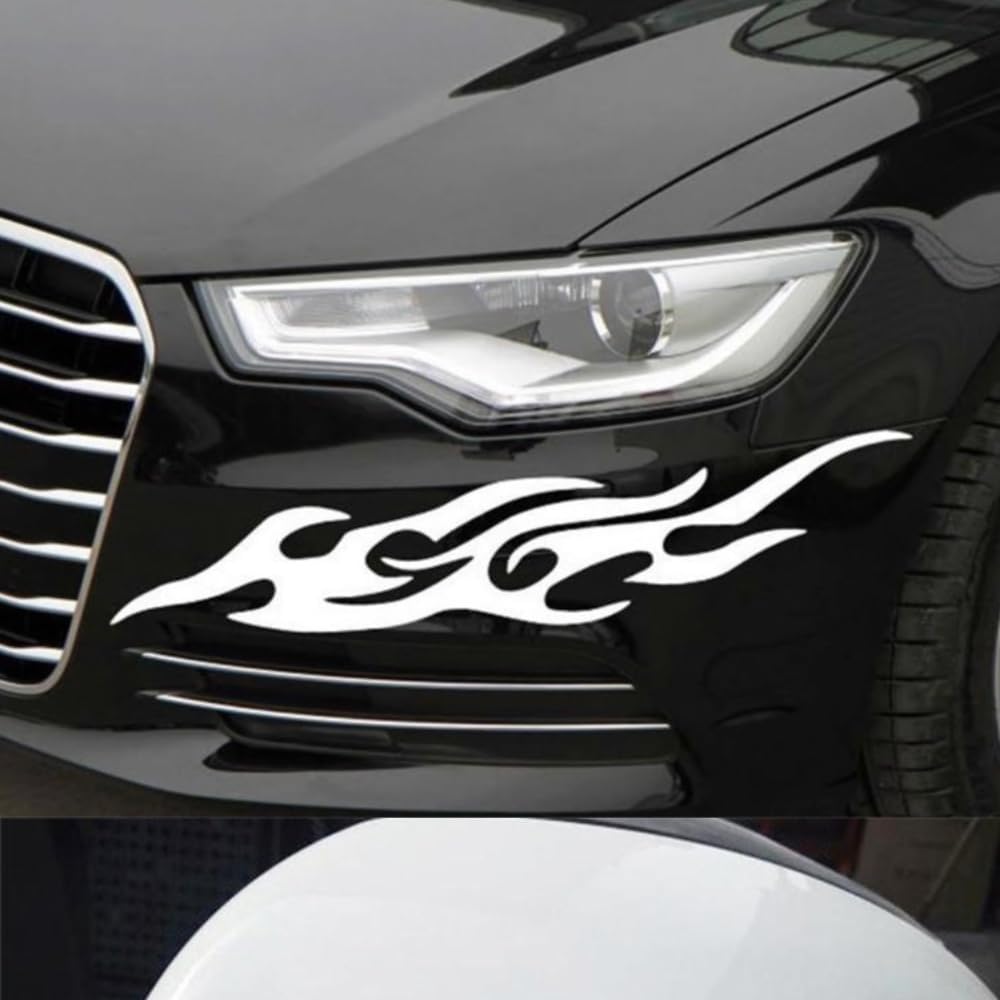 51YgcnikT1L._AC_SL1000_.jpg 2-Piece Set 30cm Car Flame Stickers Suitable for Cars, Helmets, Motorcycles, Bicycles, Skateboards, Racing Stripes, Waterproof Decorative Stickers (White) - Image 1