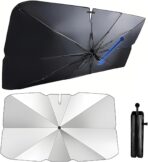 GENANY Silver Umbrella Sunshade for Electric Vehicle (59x37 Inches) with 360° Rotation Bendable Handle, Foldable Car Windshield Sunshade Umbrella, Auto Gift, Spring Car Decor