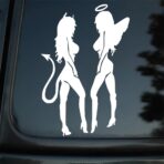 2pcs Vinyl Car Sticker - Devil Angel Girl, 7inches, Motorbike Trucks Car Styling Decorative Decal, Durable, Weather-Resistant, Easy to Apply and Remove #2BZ450 (White)