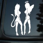 2pcs Vinyl Car Sticker - Devil Angel Girl, 7inches, Motorbike Trucks Car Styling Decorative Decal, Durable, Weather-Resistant, Easy to Apply and Remove #2BZ450 (White)