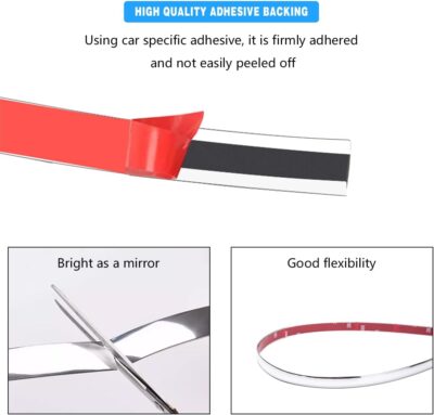 Car Chrome Trim Molding, 16Ft 1/2" Scratch-Proof Vehicle Body Side Trim Strip, Auto Interior Exterior Decorative Protection Trimming, Universal for Motor Truck RV Door Window Bumper - Image 3