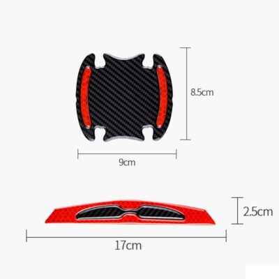 8pcs Universal 3D Carbon Fiber Car Door Handle Paint Scratch Protector Sticker Auto Door Handle Scratch Cover Guard Protective Film Car Outdoor Safety Reflective Strips (Red) - Image 6