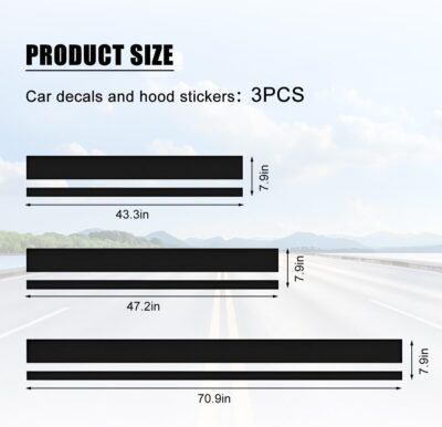 3PCS Car Hood Stripe Stickers, Sporty Style Racing Vehicle Body Roof Decorative Striped Decals, Automotive Exterior Decoration Modified Strip Graphic, Universal for Most Vehicles (Style A) - Image 2