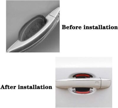 8pcs Universal 3D Carbon Fiber Car Door Handle Paint Scratch Protector Sticker Auto Door Handle Scratch Cover Guard Protective Film Car Outdoor Safety Reflective Strips (Red) - Image 2
