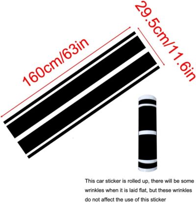 Car Hood Stripe Sticker Universal Auto Racing Stripes Body Side Decal Vinyl Stripe Sticker Accessories Modified Decoration for Car Vehicles (Black, 63 * 11'') - Image 4