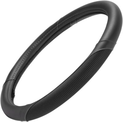 Motor Trend White Steering Wheel Cover - Dotted Comfort Polyester Grip on Stitched Synthetic Leather, White/Black - Image 4