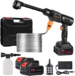 Portable Cordless Pressure Washer, 40000 mAh Battery Powered Pressure Washer with 2 Rechargeable 4.0AH Batteries and 6-in-1 Nozzle for Car Floor Wall Fence Cleaning Garden Watering
