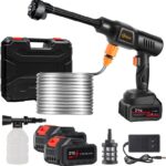 Portable Cordless Pressure Washer, 40000 mAh Battery Powered Pressure Washer with 2 Rechargeable 4.0AH Batteries and 6-in-1 Nozzle for Car Floor Wall Fence Cleaning Garden Watering