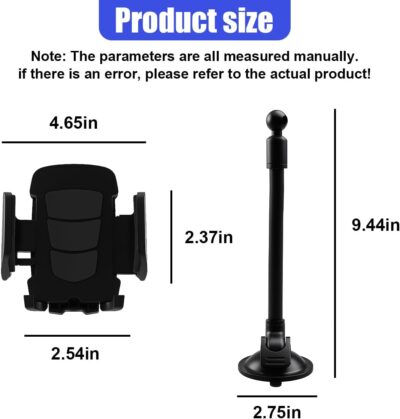 Car Phone Holder Mount, Gooseneck Long Arm Cell Phone Holder, Windshield Window, Dashboard Anti-Shake Handsfree Stand with Strong Suction Cup, Fit for Most Cellphone(Black) - Image 2