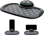 Multifunction Car Anti Slip Mat, 360° Rotatable Phone Holder Dashboard Pad with Temporary Parking Number, Anti Skid Organizer for Phone Sunglasses Keys (Black-Gray Checkered Pattern)