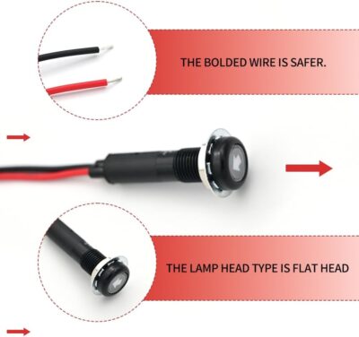 2Pcs 8MM 12V-24V LED Indicator Light with 180 Changeable Symbols, IP67 Waterproof, Pre-Wired Customizable Pilot Dash Directional Warning Lights for Car Truck Boat Marine RV Off-Road(Red) - Image 7
