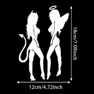 2pcs Vinyl Car Sticker - Devil Angel Girl, 7inches, Motorbike Trucks Car Styling Decorative Decal, Durable, Weather-Resistant, Easy to Apply and Remove #2BZ450 (White) - Image 4