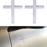 SCUARI 2PCS 3D Cross Stickers,Car Accessories Decals for Vehicles,Self Adhesive Cross Metal Car Emblem,2.5"×1.8" Cross Jesus Automotive Decal,Suitable for Trunk Tailgate Side Decoration (Silver)