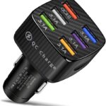 Fast Charging 6 Ports Car Phone Charger Adapter,QC3.0/3.1A Type Smart Shunt Cigarette Lighter USB Charger Compatible with iPhone 14 13 12,S22 S21 S20,iPad Pro& All Mobil Phone (Black)