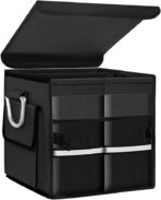 Trunk Organizer With Lid, Collapsible Waterproof Oxford Car Organizer with Aluminum Handle Base Plate, 2-Compartment 28L Sturdy Trunk Cargo Storage Organizer for RV SUV Truck (Black)