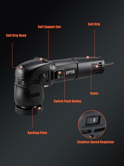 SPTA Mini Orbital Polisher - 3 Inch 10mm/780W Variable Speed Dual Action With Polishing Pads, Sanding Discs, Pad Conditioning Brush - Image 3