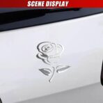 3D Rose Car Sticker Decal, Waterproof PVC Auto Bumper Stickers, 3.9'' × 3.1'' Cute Flower Car Window Decals, Vehicle Exterior Decoration Accessories for Wall, Mirror, Laptop (Silver) - Image 3