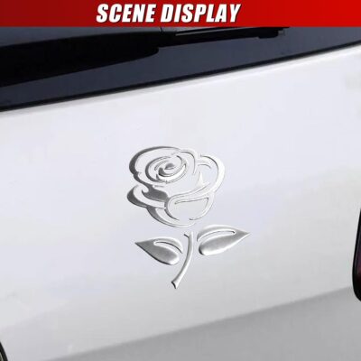 3D Rose Car Sticker Decal, Waterproof PVC Auto Bumper Stickers, 3.9'' × 3.1'' Cute Flower Car Window Decals, Vehicle Exterior Decoration Accessories for Wall, Mirror, Laptop (Silver) - Image 3