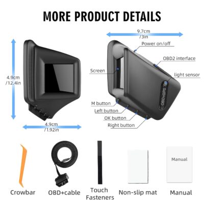 OBD2 Digital Speedometer Heads Up Display for Car OBD2 & GPS Dual System HUD Speedometer MPH Can be Installed on A-Pillar with RPM, Water Temp, Volt, 4 Alarms Only Works on Most 2008+ Sedan Cars - Image 7