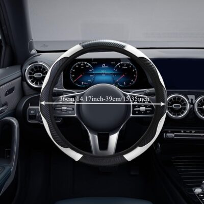 Car Steering Wheel Cover, Non-Slip Car Wheel Cover Protector, 15 inch Carbon Fiber Microfiber PU Leather Elastic Steering Wheel Protector for Men Women, Universal Auto Accessories (White) - Image 3