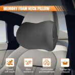 Car Headrest Pillow for Driving - Memory Foam Soft Automotive Neck Support Pillow Cushion with Adjustable Strap - Comfortable Car Seat Headrest Pillow for Neck Pain Pressure Relief (Gray) - Image 3