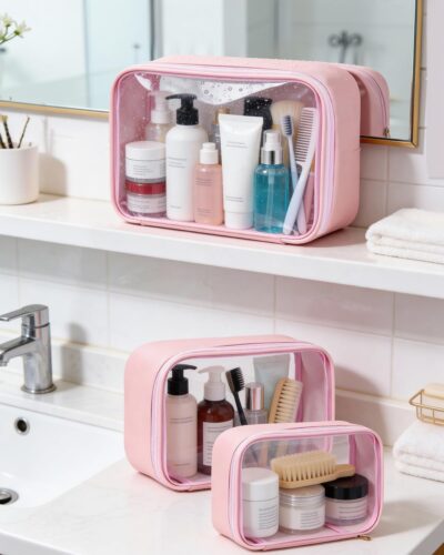 Travel Clear Makeup Bag Set for Women, 3 Pack Travel Size Toiletry Bag with Zipper Small Makeup Pouch for Purse Waterproof Portable Cosmetic Case Compact Car Organizer Storage Bag (Pink Set) - Image 8