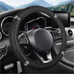Bling Car Steering Wheel Cover, 15 Inch Elastic Stretch Crystal Rhinestone Vehicle Steering Wheel Protector, Anti-Slip Auto Interior Protective Cover, Universal for SUV RV Truck (Black)