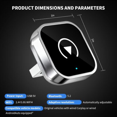 Wireless CarPlay and Android Auto Adapter, Ultra-Compact Aluminum Design with Dual-Band Technology, USB-C/USB-A Compatible for Wired CarPlay Vehicles - Image 6