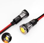 2PCS 12mm (1/2") Yellow LED indicator Light Waterproof Metal Signal Lamp 5V 12V 24V IP67 Pilot Dash Head for Car Industrial equipment Light (12v-Brass Nickel Yellow 2PCS)