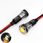 2PCS 12mm (1/2") Yellow LED indicator Light Waterproof Metal Signal Lamp 5V 12V 24V IP67 Pilot Dash Head for Car Industrial equipment Light (12v-Brass Nickel Yellow 2PCS)